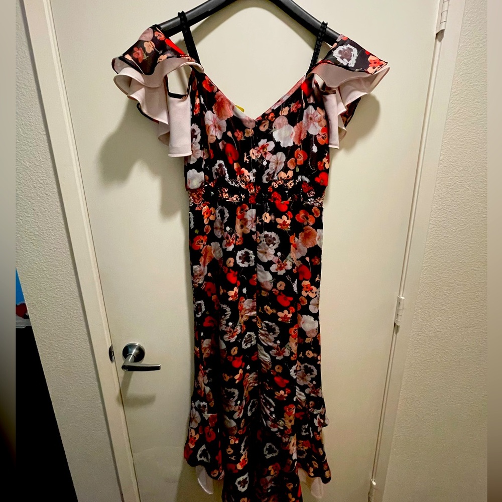 Floral off shoulder hi low dress